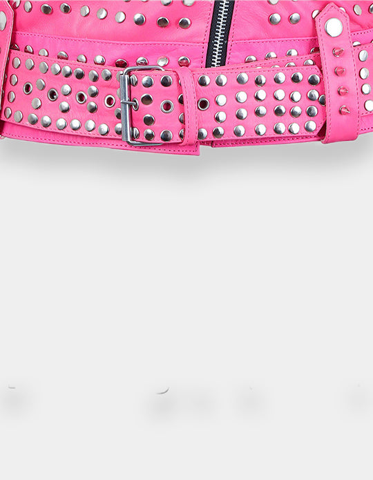 Women Genuine Cow Hide Leather Studded Jacket made with 100 % Top Quality Leather